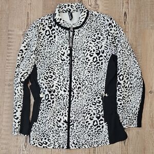 Berek Women's Black and White Leopard Print Athletic Jacket